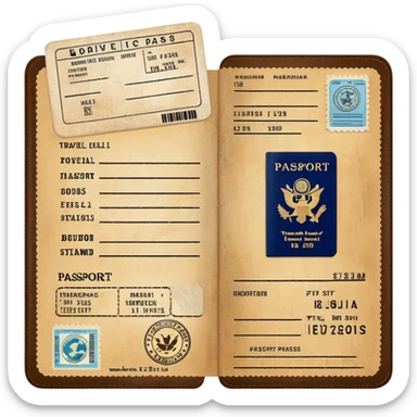 Passport with travel stamps and boarding pass sticker