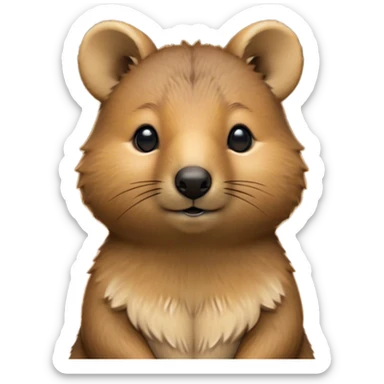 Cinematic Noble Quokka Portrait Emoji, Poised and regal, with a compact, endearing build and a smooth, well-groomed brown fur that glows with a hint of golden warmth, deep-set soulful eyes radiating kindness, Simplified yet sharp and sophisticated features, highly detailed, glowing with a soft, dignified glow, high shine, intelligent and joyful, stylized with an air of marsupial charm, focused and attentive, soft glowing outline, capturing the essence of a watchful and confident quokka, so majestic it feels as though it could bounce out of the screen with effortless authority! sticker