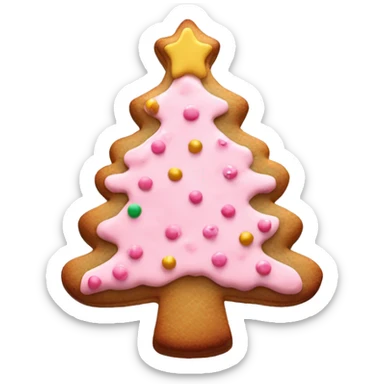 christmas tree cookie with light pink icing and pink sprinkles  sticker
