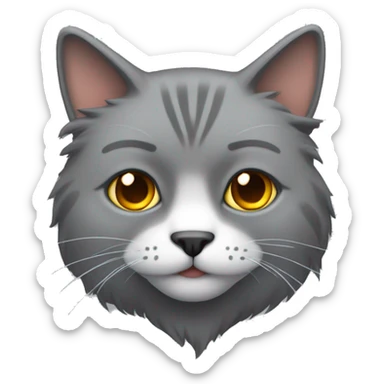 Gato peludo gris con los ojos grandes y amarillos y la cara muy seria sticker