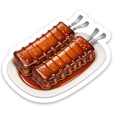 bbq ribs object icon, cooked ribs with barbecue sauce glaze, 3D cartoon, mobile game icon style, clean background, no text, no watermark
 sticker