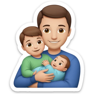 "Man with short brown hair and fair skin, without a mustache, hugging a baby—just a baby—smiling."
 sticker