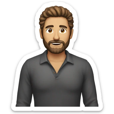 hombre de 40 años, piel clara, con barba, pelo castaño claro y ligeramente canoso. El corte de pelo es del tipo degradado sticker