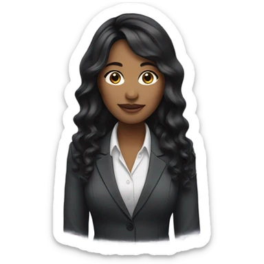 business woman long wavy black hair sticker