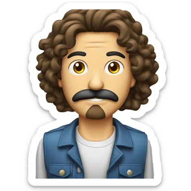 homem cabelo cachedo curto bigode fino e cavanhaque mexendo no notebook sticker