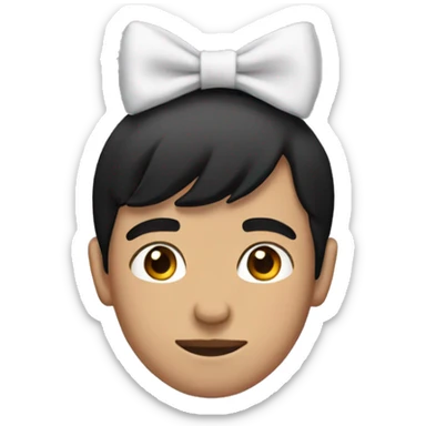 A teenager with black hair with a bow on his head sticker