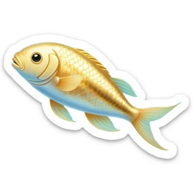 Golden capsule floating in gentle blue water currents, with a translucent fish swimming around a glowing brain. Soft light waves emanating from the brain creating a calming effect. The scene has an ethereal, dreamlike quality. sticker