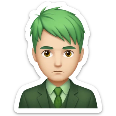 Man with Green Ponytail – green tied hair, calm serious face. sticker