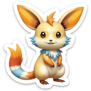 Colorful Shiny Exotic Victini-Salandit-Minccino-Emolga-Fakémon-hybrid-creature (full body)  sticker