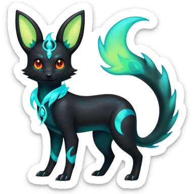 Shiny Ethereal Eldritch Cool Edgy Badass Punky Aural Iridescent Fluorescent Bioluminescent Umbreon-Amaura-Salandit-Litten-Flareon-Fakémon-fusion (full body) sticker