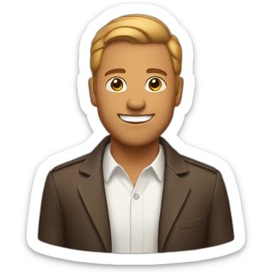 tan man with slicked hair, light beard smile sticker