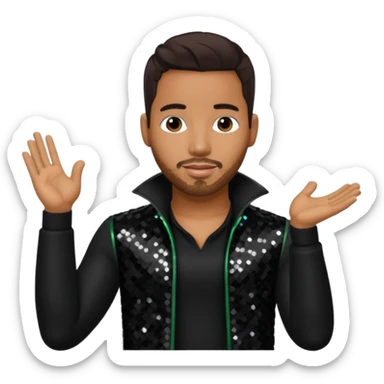 Romeo Santos with dark brown hair, black sequin outfit sticker
