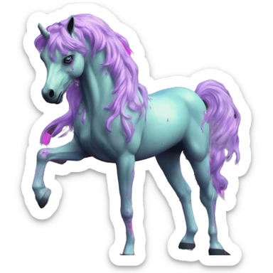 .Zombie_ Vaporwave black holographic oilslick zombie unicorn yellow caution tape graffiti Pegasus  sticker