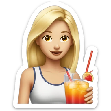 sporty blond girl drinks cocktail sticker