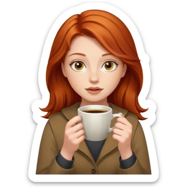 A redhead girl with hazel eyes drinking coffee sticker