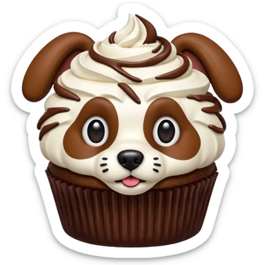 cupcake with frosting decorated to look like a dog face sticker