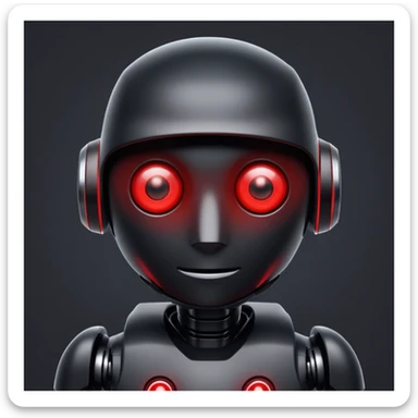 black robot with white led red eyes, red background sticker