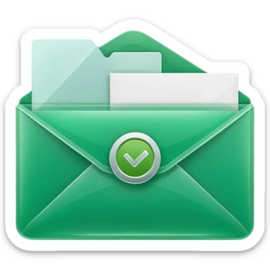 A simple emoji-style icon of a transparent green plastic gym logo, folder envelope, slightly open, with clean edges, soft shine, and subtle shading, conveying fitness organization and active lifestyle. sticker