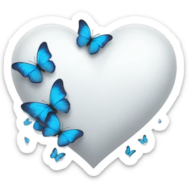 White heart emoji with some blue butterflies turning around it  sticker