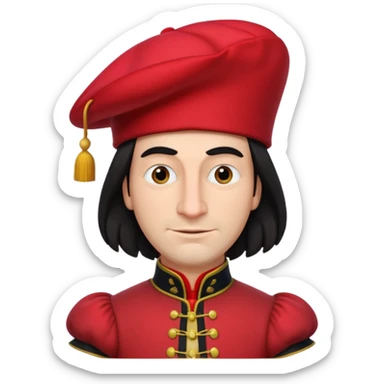 lord farquad avec un chapeau rouge plat sur le dessus, il a un vêtement rouge avec des manches bouffantes sticker