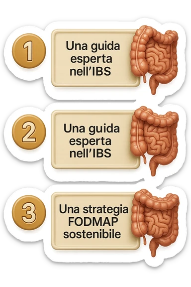 emoji stile iphone di 3 targhette numerate con intestino realistico davanti ad ogni targhetta, le targhette sono:
"1 – Un piano chiaro e strutturato
2 – Una guida esperta nell’IBS
3 – Una strategia FODMAP sostenibile"
, iperrealistico 4k sticker