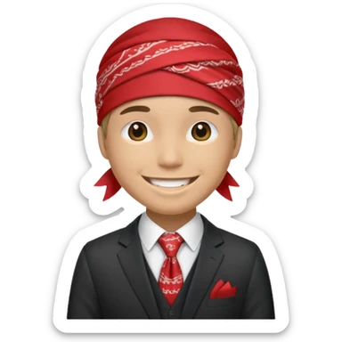 Character wearing a bandana and a suit sticker