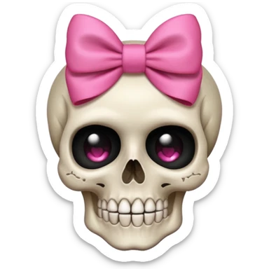 a shy skull with a pink bow, simple and expressive, apple style emoji sticker