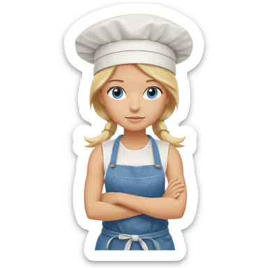 Sexy Full body 
Long Blonde hair blue eyed female chef arms folded wearing tank top and denim shorts and chef hat arms folded sticker