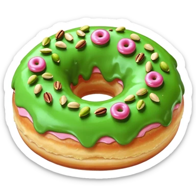 Donut with green and pink frosting & crushed pistachios sticker