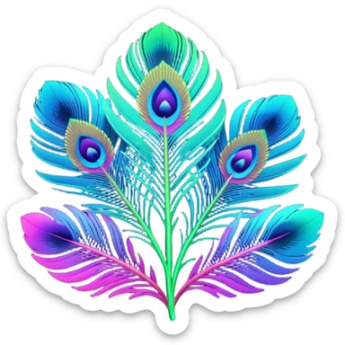  Peacock Begonia feathers in neon futuristic colors, 3D rendering, detailed, isolated, close up view sticker