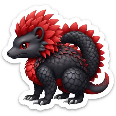 Cute cool black red animal hybrid Fakemon full body, detailed, fluffy, scaly, edgy sticker