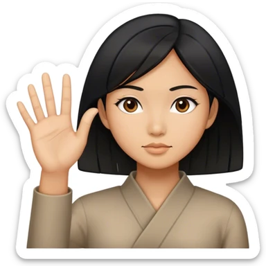 Asian woman with black bobbed hair who draws X-shape with her hand sticker