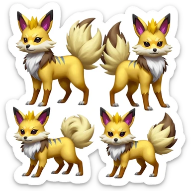 Feral Quadrupedal Digitigrade Zorua-Jolteon-Lycanroc-Furret-Renamon-Zeraora-Vernid-fusion-hybrid-creature, full body  sticker