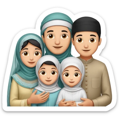 Lebaran. Keluarga terdiri dari Ayah dan ibu, 3 orang anak yang terdiri dari dua anak laki-laki dan seorang anak perempuan yang merupakan anak terkecil. Ibunya menggunakan cadar. sticker