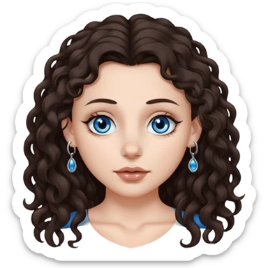 white girl, dark brown long slightly curly hair , skinni but with big breast , septum piercing on nose, beautiful dark gray-blue eyes, sticker