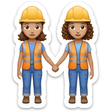 boyfriend and girlfriend couple emoji, both with brown hair, girl with curly hair, both wearing construction helmets and flats, holding hands sticker
