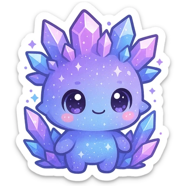 kawaii chibi crystal sprite creature, purple, blue, and pink, cute and sparkly, small body sticker