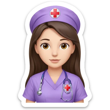 pretty brunette nurse with long hair in lilac scrubs sticker