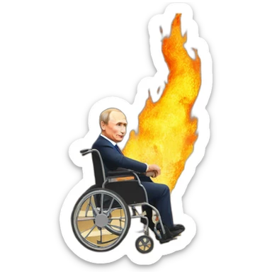 old putin in wheelchair on fire stairs sticker