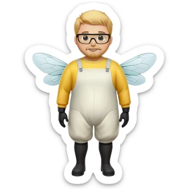 full body medium plus size male bee keeper in yellow and black with  short light strawberry blonde hair and goatee wearing glasses  sticker