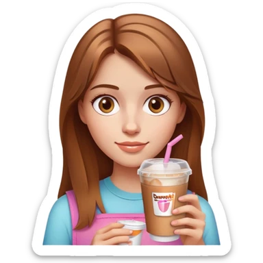 Fair skin light brown hair hazel eyes girl holding a dunkin iced coffee cup sticker