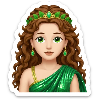 Terra, Goddess of Earth from Roman Deities with long brown wavy hair, green sequin toga  sticker