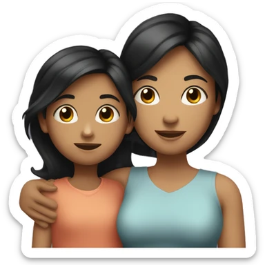 hug mother with short black hair and daughter with long brown hair sticker