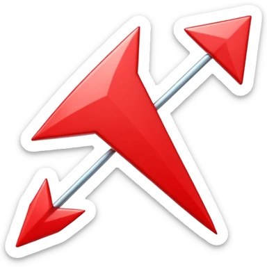 3D Apple style emoji of a pointed arrow, sleek and shiny, vibrant colors, floating on white background, soft shadows, high detail, playful and cute. sticker