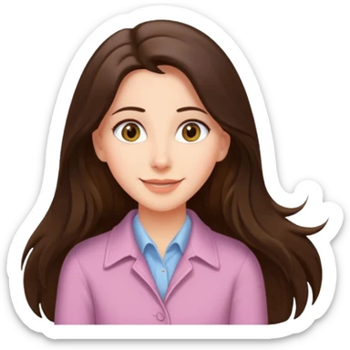 happy long haired brunette girl hazel eyes in light pink watching seinfeld sticker