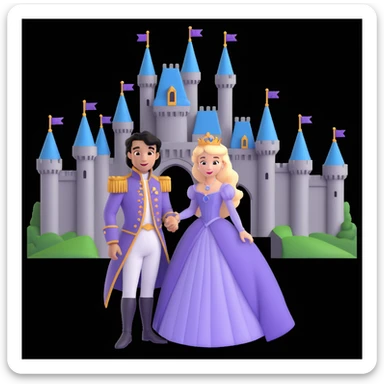 prince and princess Disney dress close up photo in castle background sticker