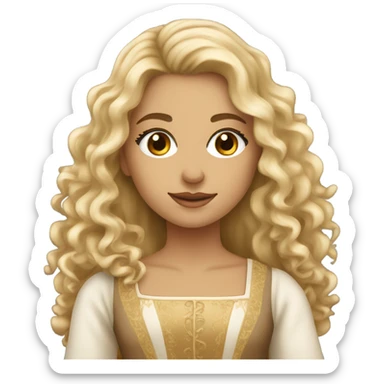 Pretty blonde woman with brown eyes, long curly hair, eyelashes, wearing Renaissance attire sticker