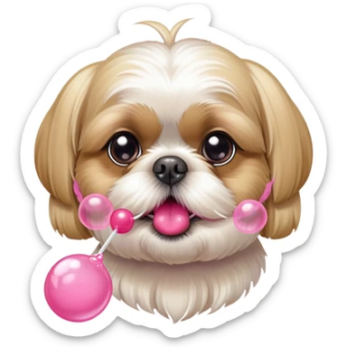 Blonde Shih tzu blowing bubblegum from its mouth sticker