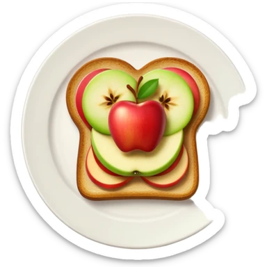 toast with apple slices on top, bright colors sticker