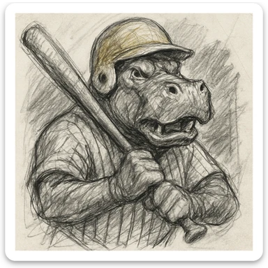 hippo holding a baseball bat, wearing a yellow helmet, pinstripes outfit sticker